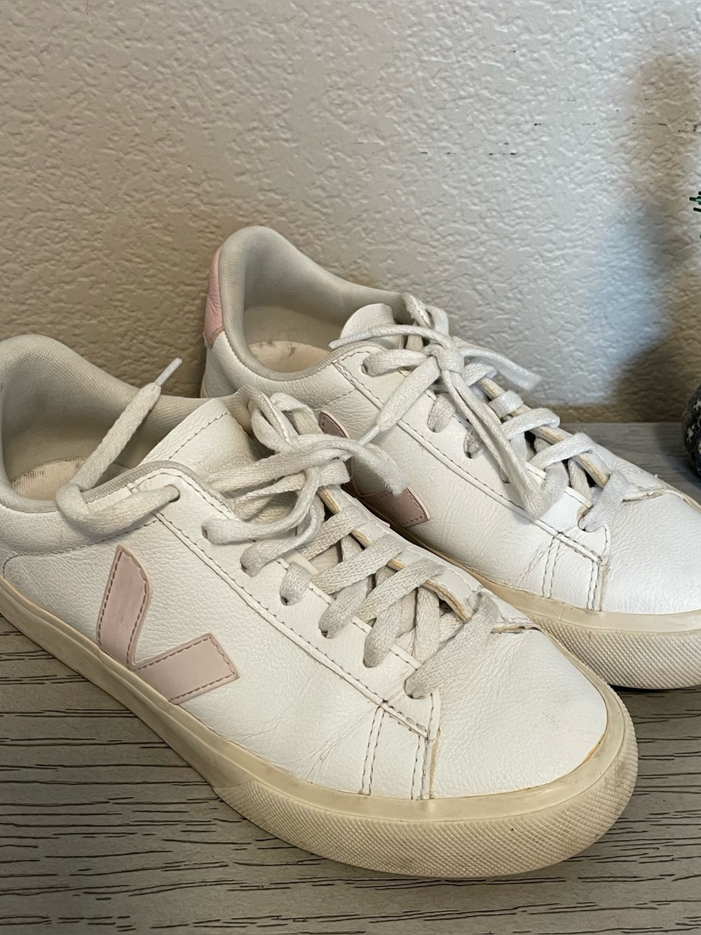 Veja White Leather Women's Sneaker with Blush Accent 7